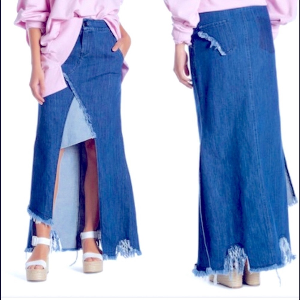 Tov Holy Ripped Denim Skirt